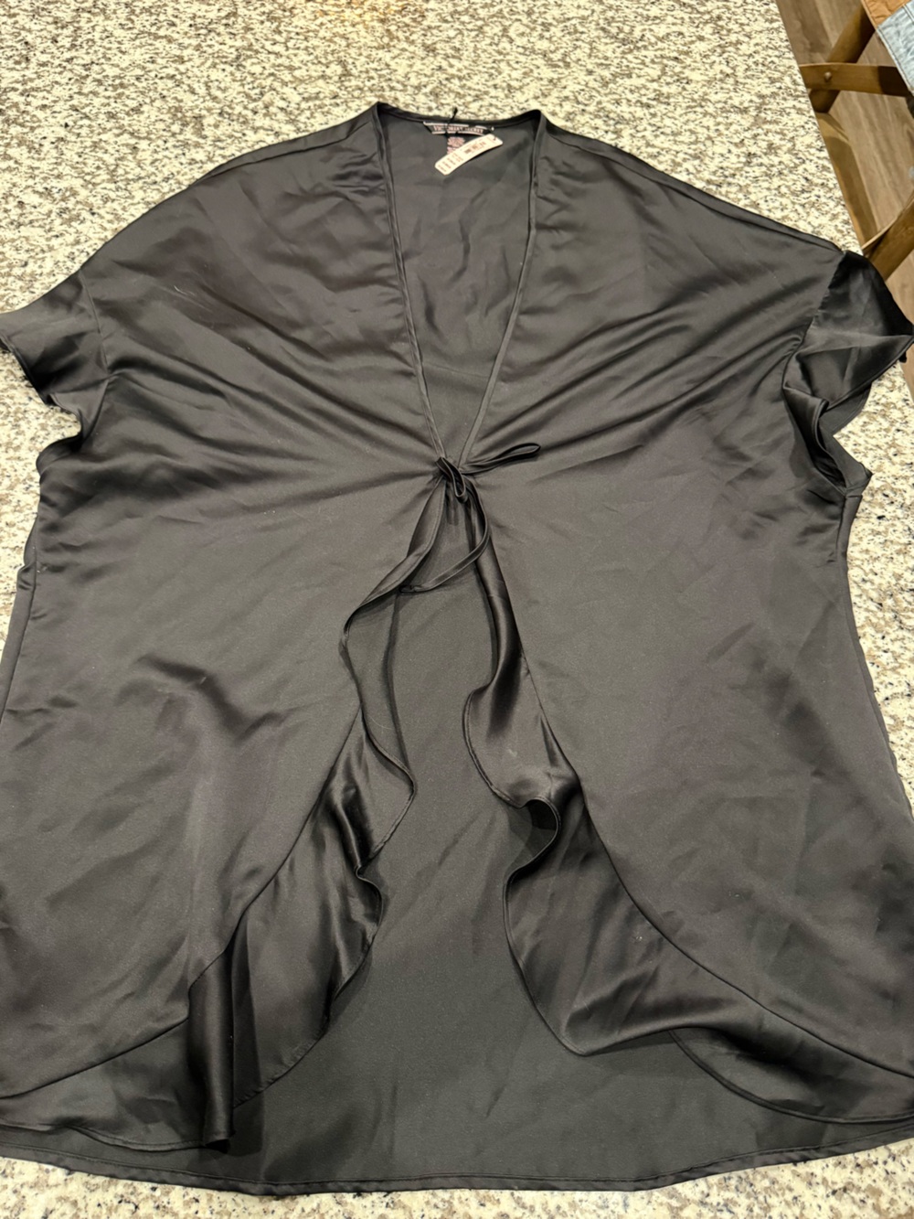 Victoria’s Secret Black Satin Tie-Front Short Sleeve Robe